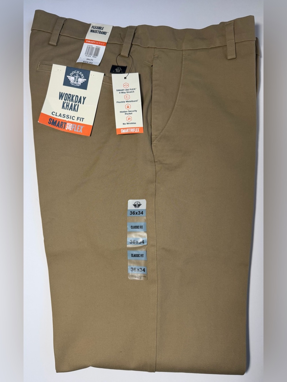 Dockers Mens 36x34 Workday Khaki Classic Fit Smart 360 Flex Pants NWT $66 New